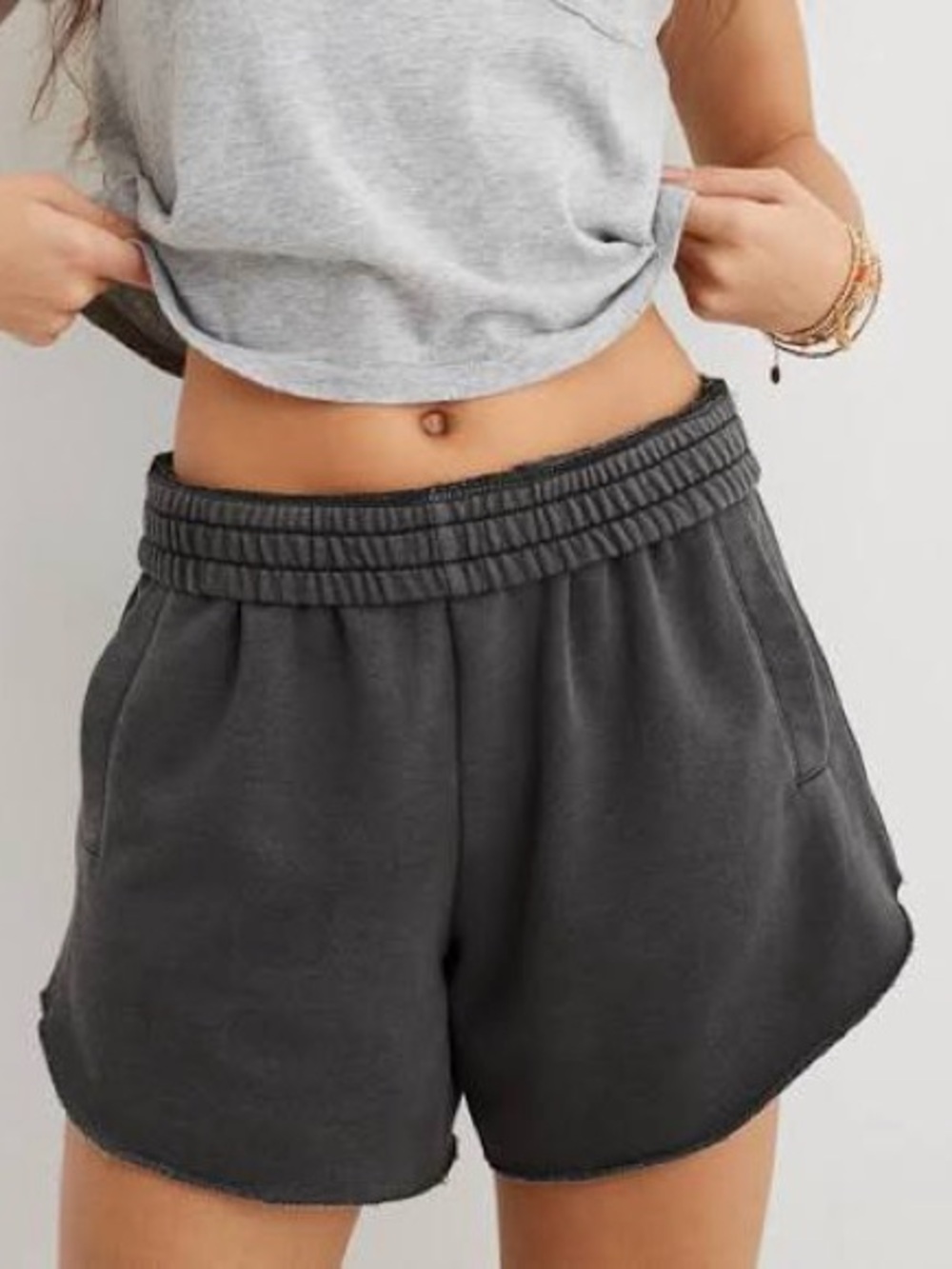 aerie Charcoal High-Waist Elastic Waistband Shorts